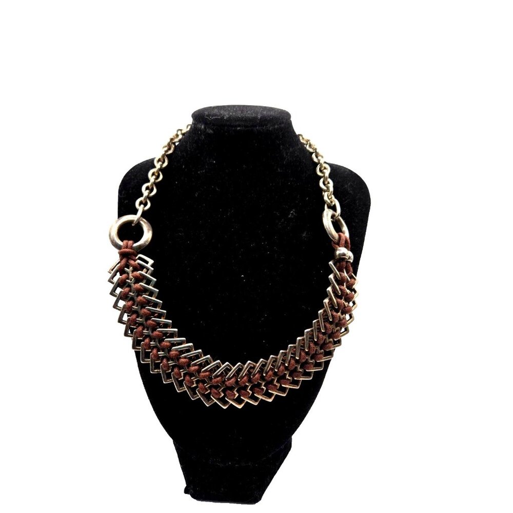 Ciclon Signed Modernist Leather wrap necklace made in Spain Vintage 18"